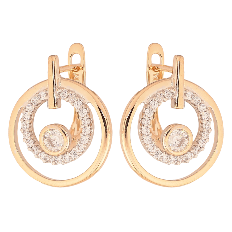 Серьги Xuping цвет позолота 18K + родий английский замок узор с кристаллами фото №24