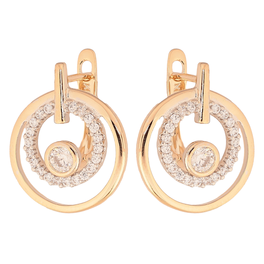 Серьги Xuping цвет позолота 18K + родий английский замок узор с кристаллами фото №1