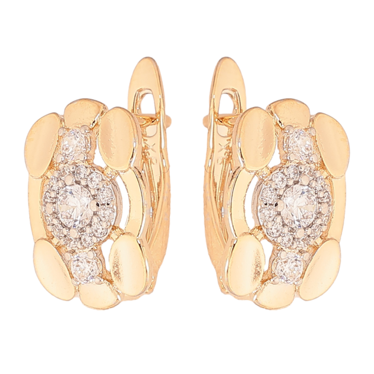 Серьги Xuping цвет позолота 18K + родий английский замок узор с кристаллами фото №15