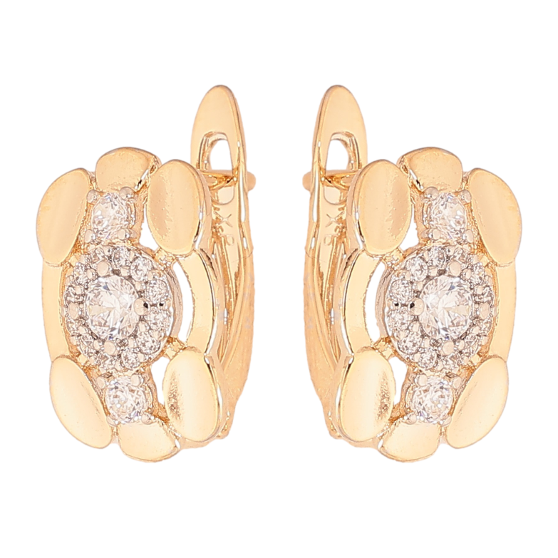 Серьги Xuping цвет позолота 18K + родий английский замок узор с кристаллами фото №1