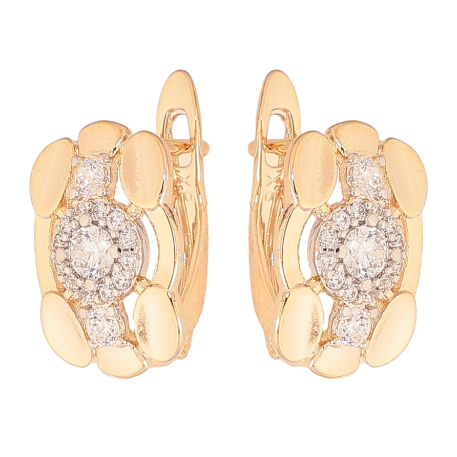 Серьги Xuping цвет позолота 18K + родий английский замок узор с кристаллами фото №1