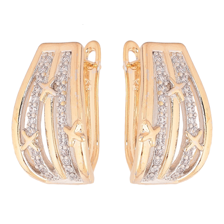 Серьги Xuping цвет позолота 18K + родий английский замок узор с кристаллами фото №14