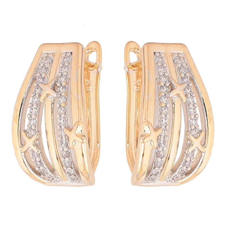 Серьги Xuping цвет позолота 18K + родий английский замок узор с кристаллами фото №1
