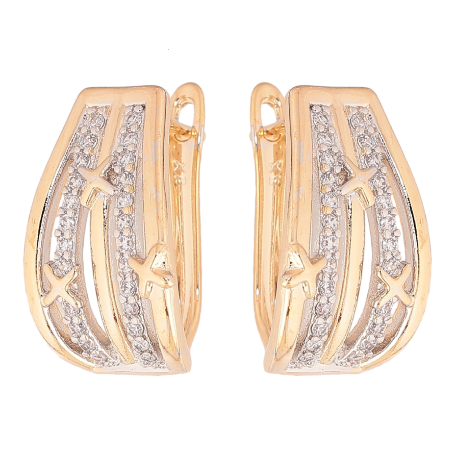 Серьги Xuping цвет позолота 18K + родий английский замок узор с кристаллами фото №1