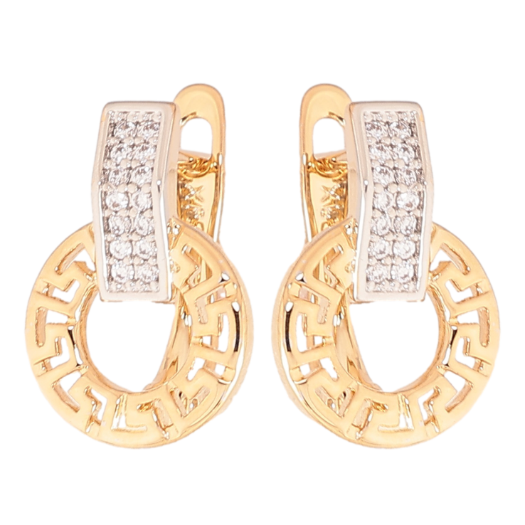 Серьги Xuping цвет позолота 18K + родий английский замок греческий узор с кристаллами фото №22