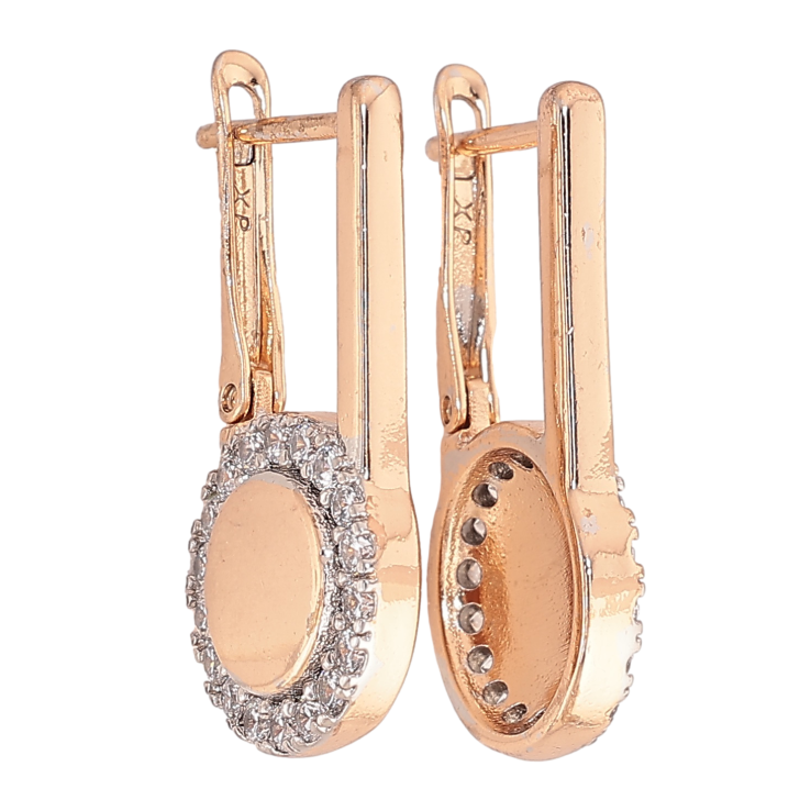 Серьги Xuping цвет позолота 18K + родий английский замок боковой узор с кристаллами фото №9