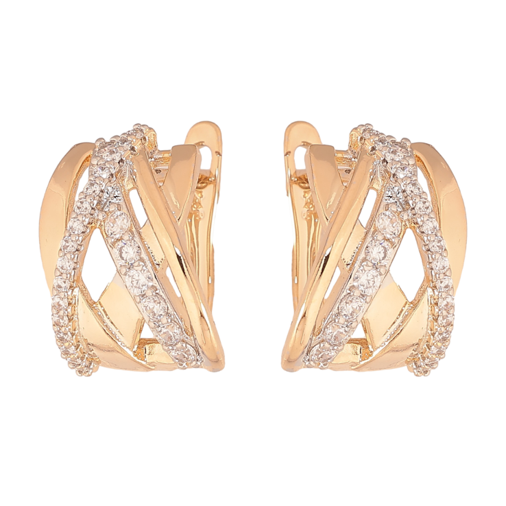 Серьги Xuping цвет позолота 18K + родий английский замок узор с кристаллами фото №5