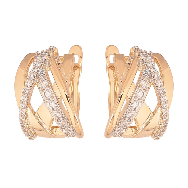 Серьги Xuping цвет позолота 18K + родий английский замок узор с кристаллами фото №1