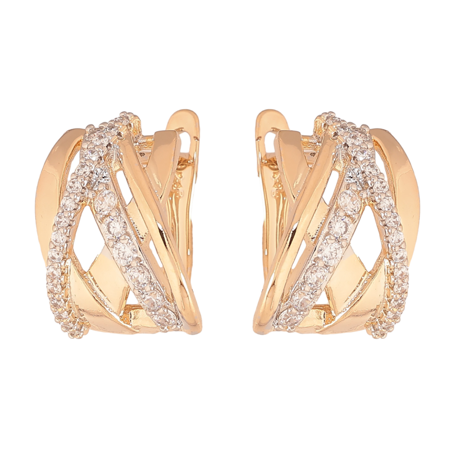 Серьги Xuping цвет позолота 18K + родий английский замок узор с кристаллами фото №1