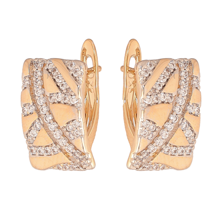 Сережки Xuping колір позолота 18K + родій англійський замок візерунок з кристалами фото №4