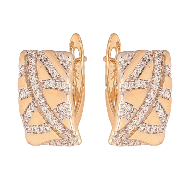 Серьги Xuping цвет позолота 18K + родий английский замок узор с кристаллами фото №1