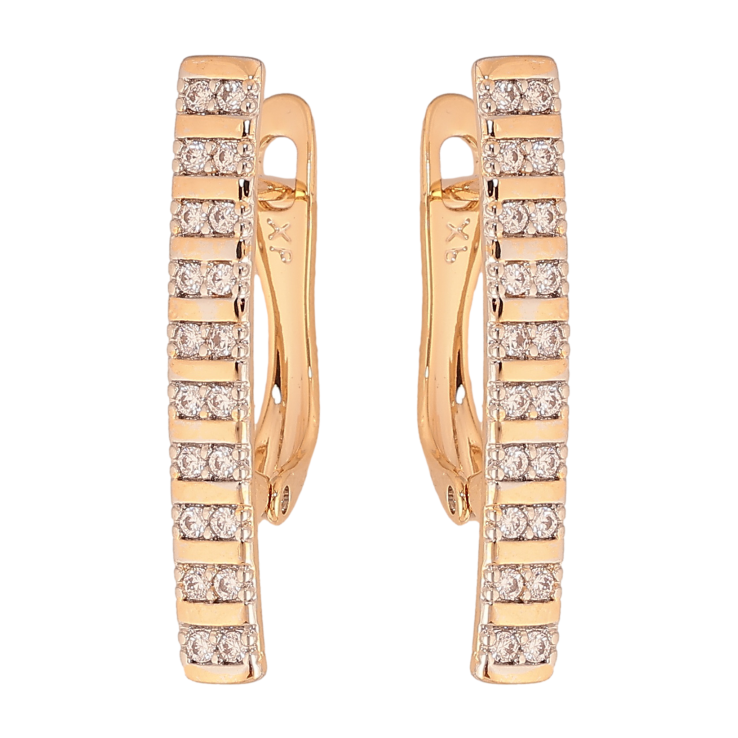 Серьги Xuping цвет позолота 18K + родий английский замок узор с кристаллами фото №4