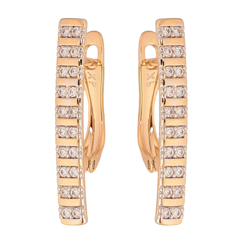 Серьги Xuping цвет позолота 18K + родий английский замок узор с кристаллами фото №1