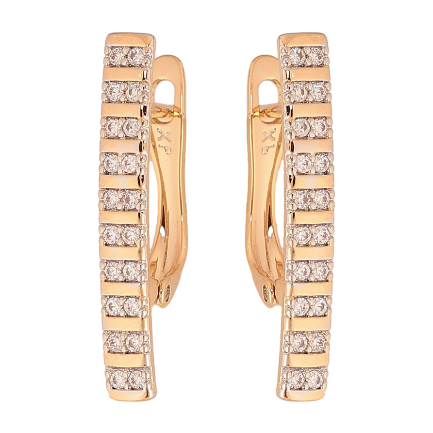 Серьги Xuping цвет позолота 18K + родий английский замок узор с кристаллами фото №1