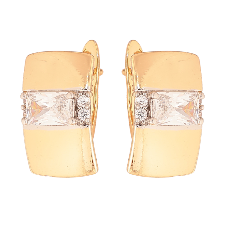 Серьги Xuping цвет позолота 18K + родий английский замок узор с кристаллами фото №3