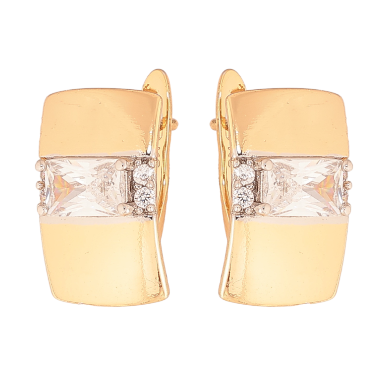 Серьги Xuping цвет позолота 18K + родий английский замок узор с кристаллами фото №1