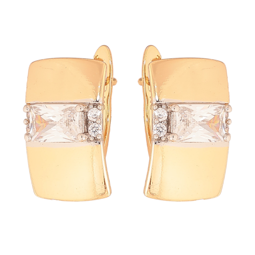 Серьги Xuping цвет позолота 18K + родий английский замок узор с кристаллами фото №1