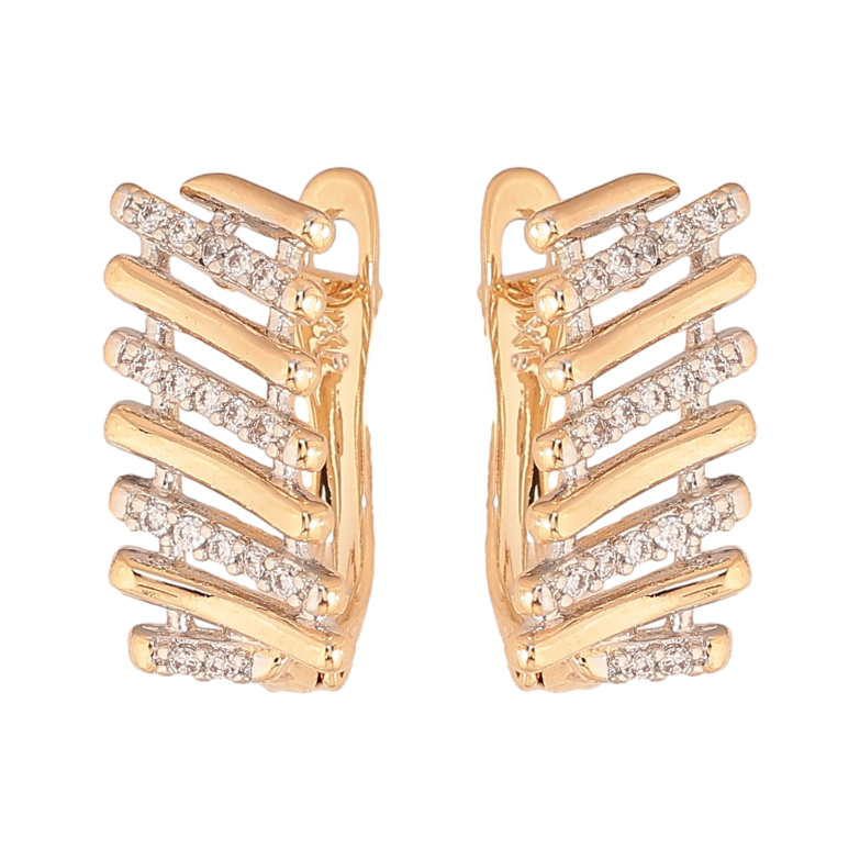 Сережки Xuping колір позолота 18K + родій англійський замок візерунок з кристалами фото №1