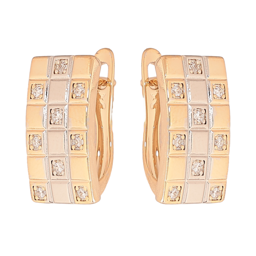 Серьги Xuping цвет позолота 18K + родий английский замок узор с кристаллами фото №1