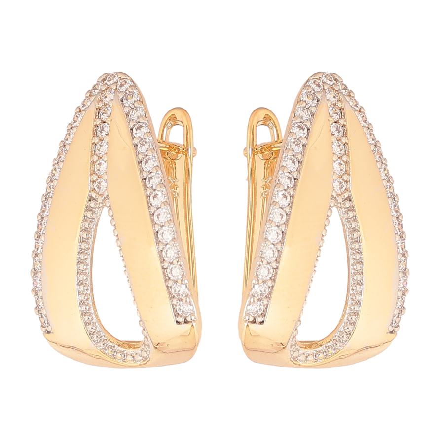 Сережки Xuping колір позолота 18K + родій англійський замок візерунок з кристалами фото №1