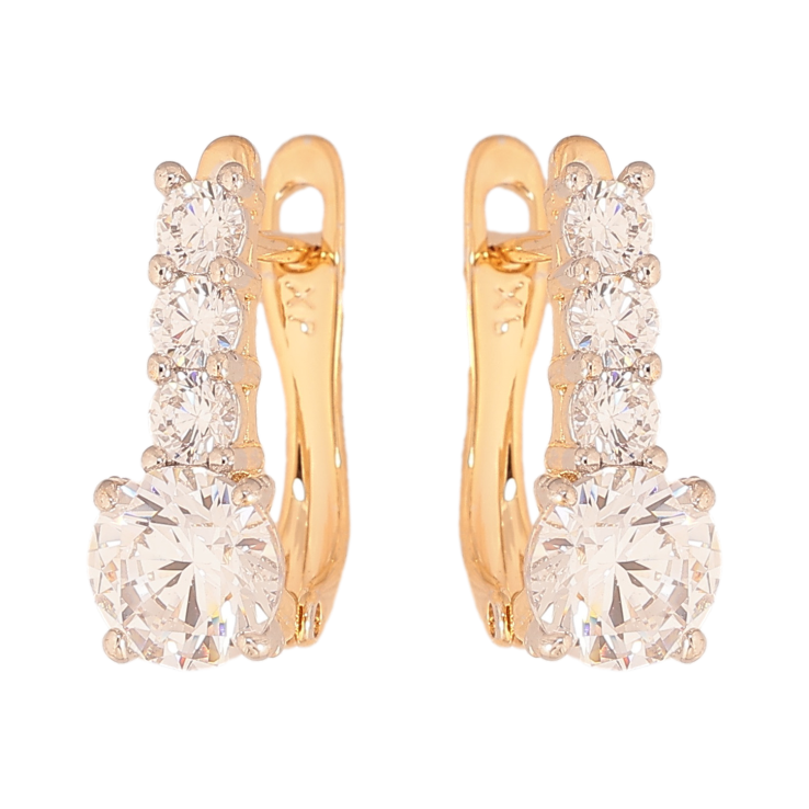 Серьги Xuping цвет позолота 18K + родий английский замок узор с кристаллами фото №19