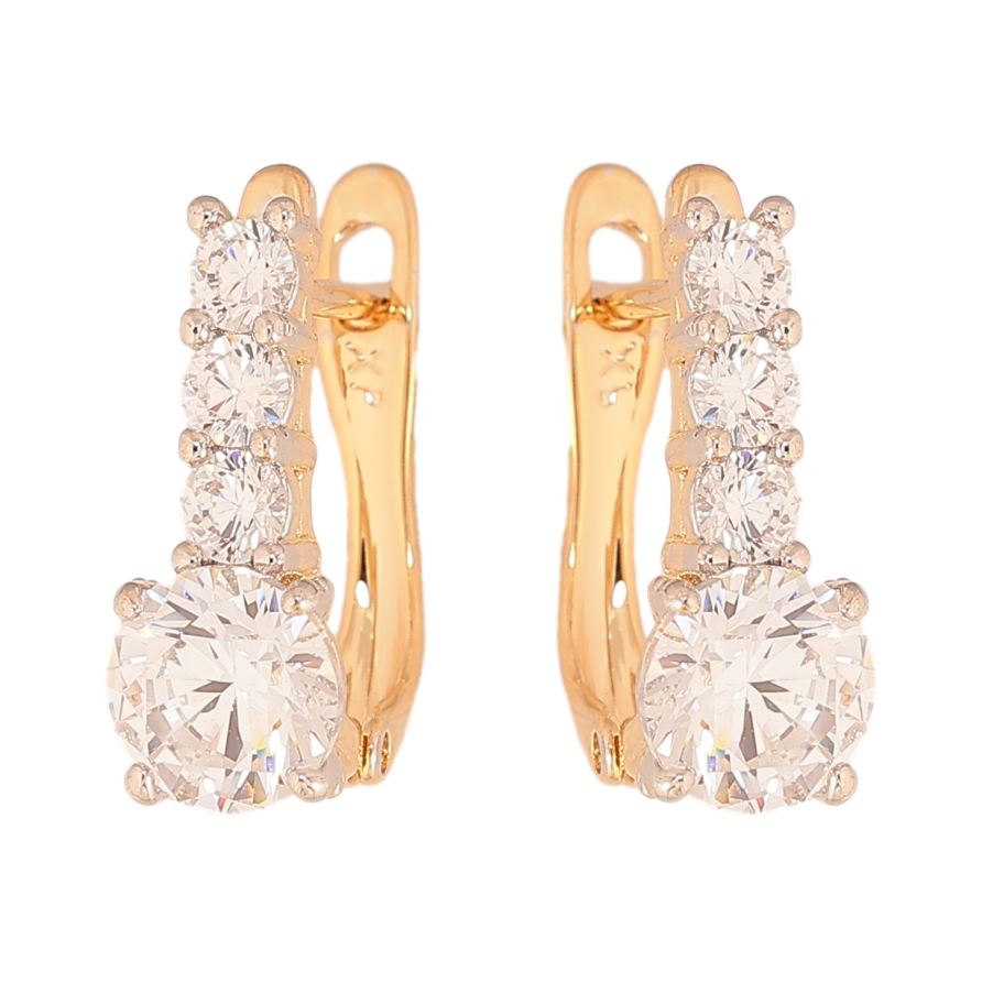Серьги Xuping цвет позолота 18K + родий английский замок узор с кристаллами фото №1