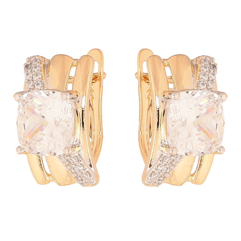 Серьги Xuping цвет позолота 18K + родий английский замок узор с кристаллами фото №1