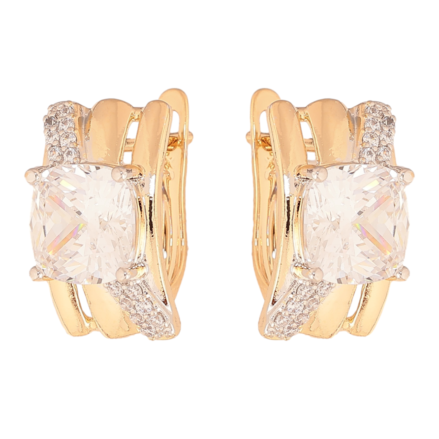 Сережки Xuping колір позолота 18K + родій англійський замок візерунок з кристалами фото №1