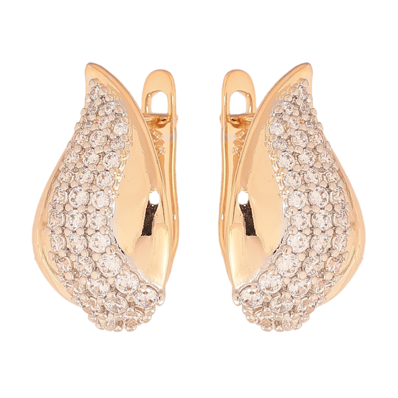 Серьги Xuping цвет позолота 18K + родий английский замок узор с инкрустацией кристаллами фото №1