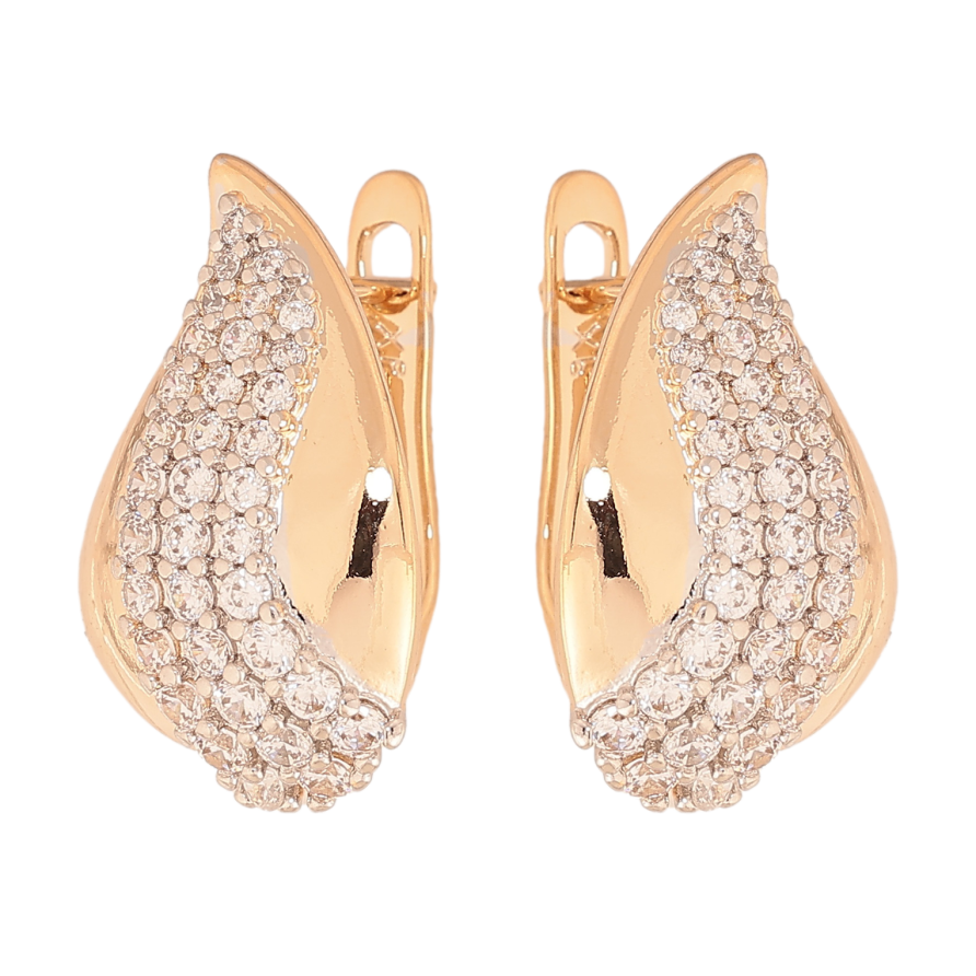 Сережки Xuping колір позолота 18K + родій англійський замок візерунок з інкрустацією кристалами фото №1