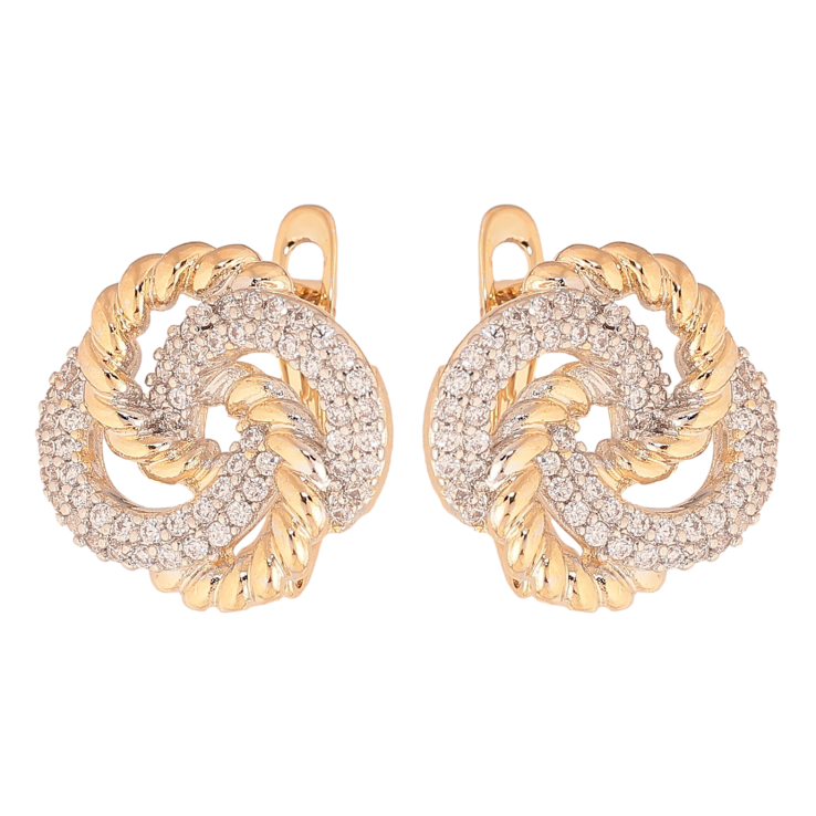 Серьги Xuping цвет позолота 18K + родий английский замок узор с кристаллами фото №17