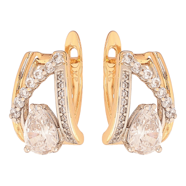 Сережки Xuping колір позолота 18K + родій англійський замок візерунок з кристалами фото №3