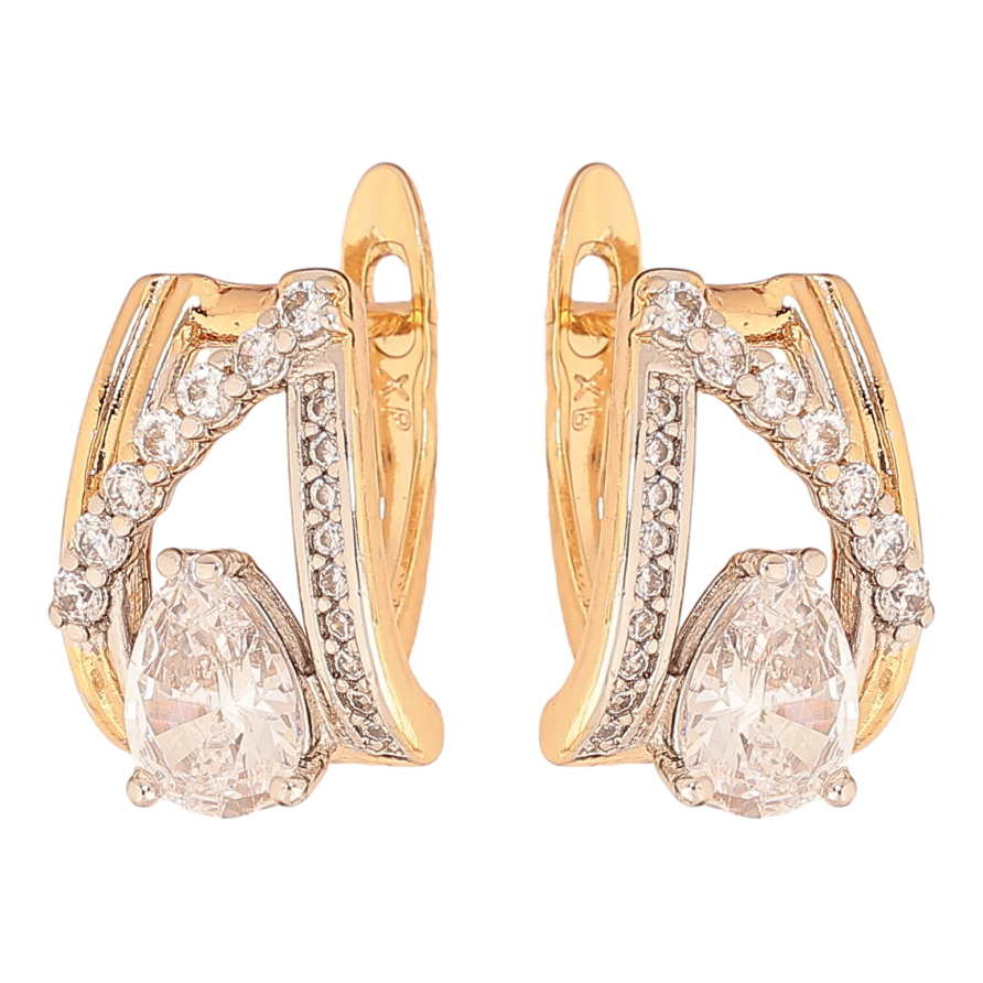 Сережки Xuping колір позолота 18K + родій англійський замок візерунок з кристалами фото №1