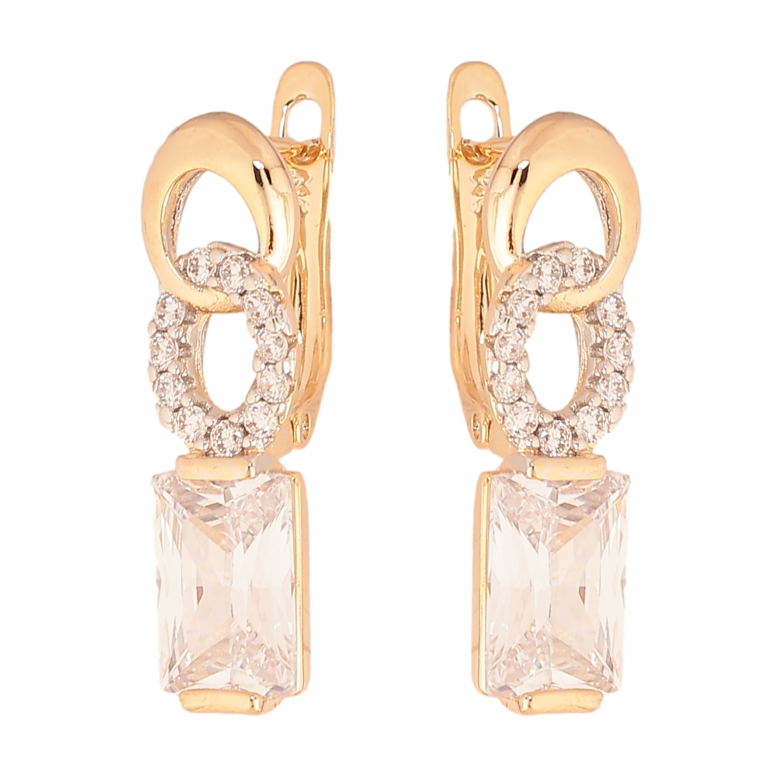 Сережки Xuping колір позолота 18K + родій англійський замок візерунок з кристалами фото №5