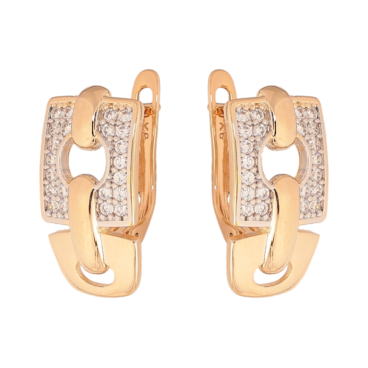 Сережки Xuping колір позолота 18K + родій англійський замок візерунок з кристалами фото №15 Сережки Xuping колір позолота 18K + родій англійський замок візерунок з кристалами фото №15