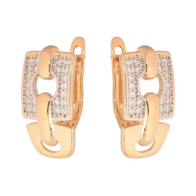 Серьги Xuping цвет позолота 18K + родий английский замок узор с кристаллами фото №1