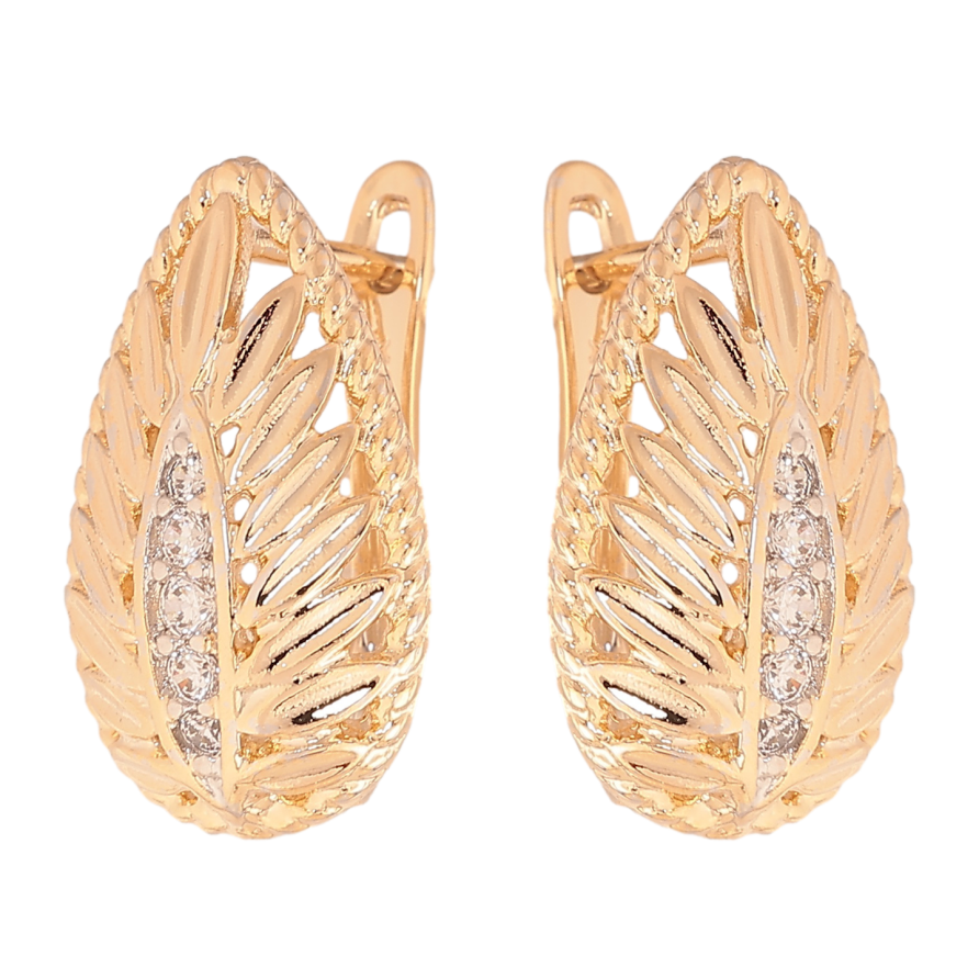 Серьги Xuping цвет позолота 18K + родий английский замок узор с кристаллами фото №1