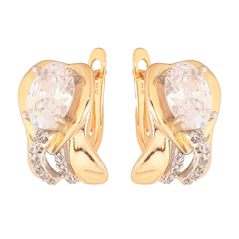 Сережки Xuping колір позолота 18K + родій англійський замок візерунок з кристалами фото №1