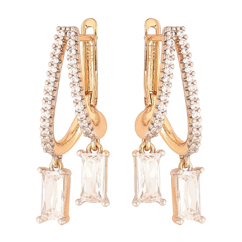 Серьги Xuping цвет позолота 18K + родий английский замок подвески с кристаллами фото №1