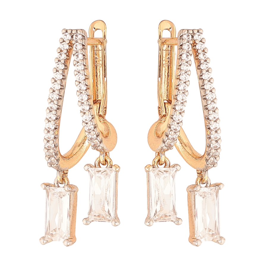 Сережки Xuping колір позолота 18K + родій англійський замок підвіски з кристалами фото №1