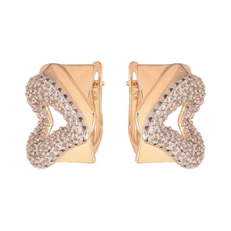 Сережки Xuping колір позолота 18K + родій англійський замок серця з інкрустацією кристалами фото №1