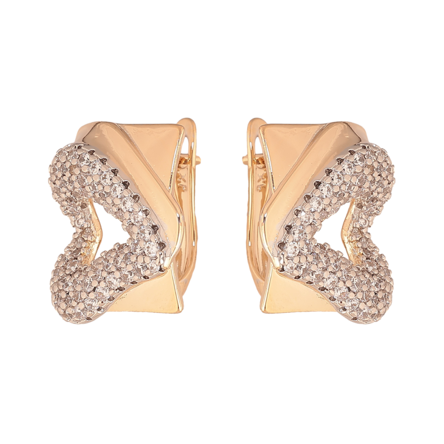 Сережки Xuping колір позолота 18K + родій англійський замок серця з інкрустацією кристалами фото №1