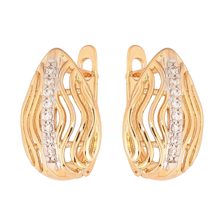 Серьги Xuping цвет позолота 18K + родий английский замок узор с кристаллами фото №1