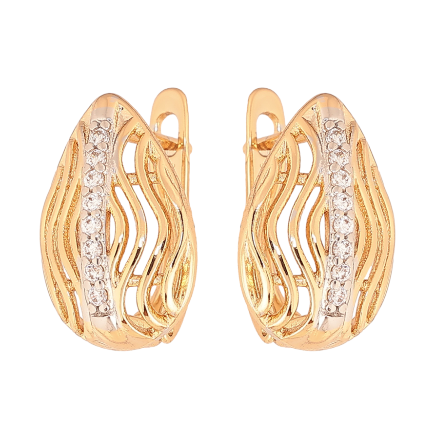 Сережки Xuping колір позолота 18K + родій англійський замок візерунок з кристалами фото №1