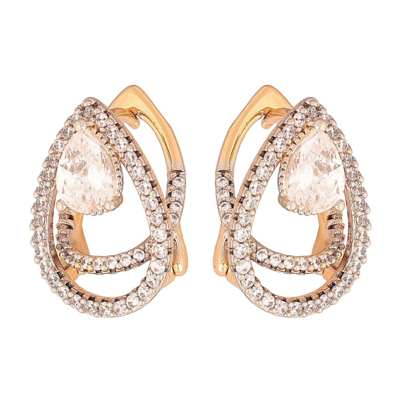 Серьги Xuping цвет позолота 18K + родий английский замок узор с кристаллами фото №1