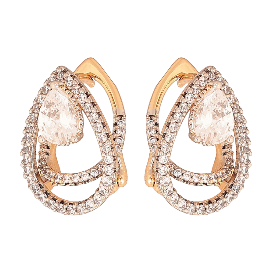 Серьги Xuping цвет позолота 18K + родий английский замок узор с кристаллами фото №1