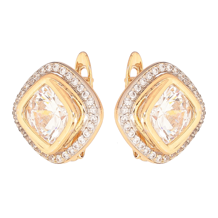 Сережки Xuping колір позолота 18K + родій англійський замок візерунок з кристалами фото №2