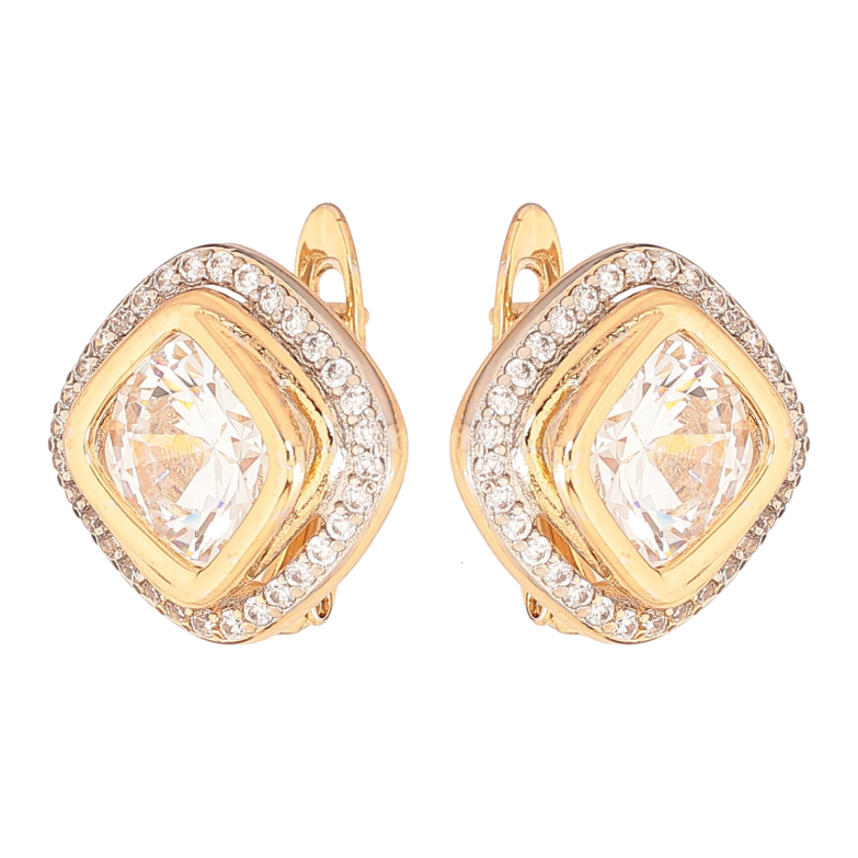 Сережки Xuping колір позолота 18K + родій англійський замок візерунок з кристалами фото №1