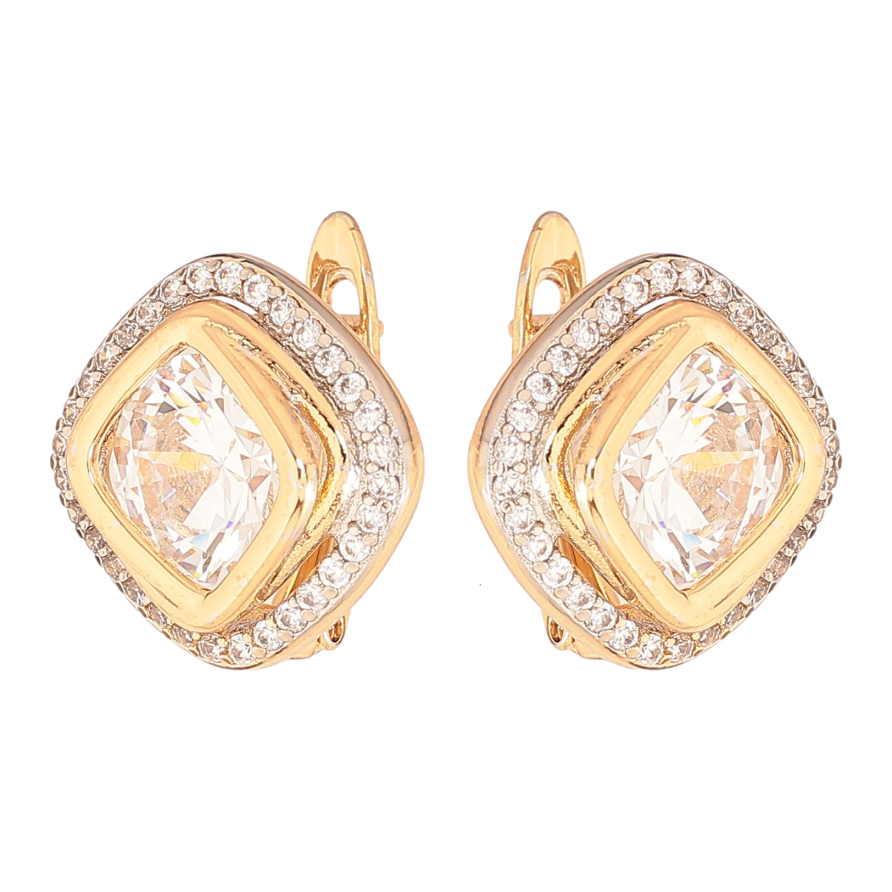 Сережки Xuping колір позолота 18K + родій англійський замок візерунок з кристалами фото №1