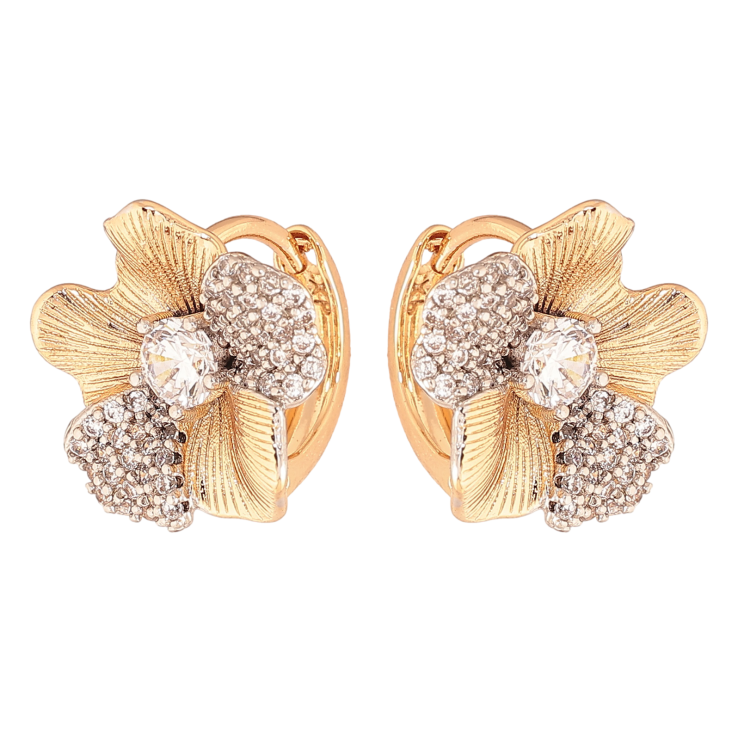 Серьги Xuping цвет позолота 18K + родий колечки цветочки с инкрустацией кристаллами фото №15